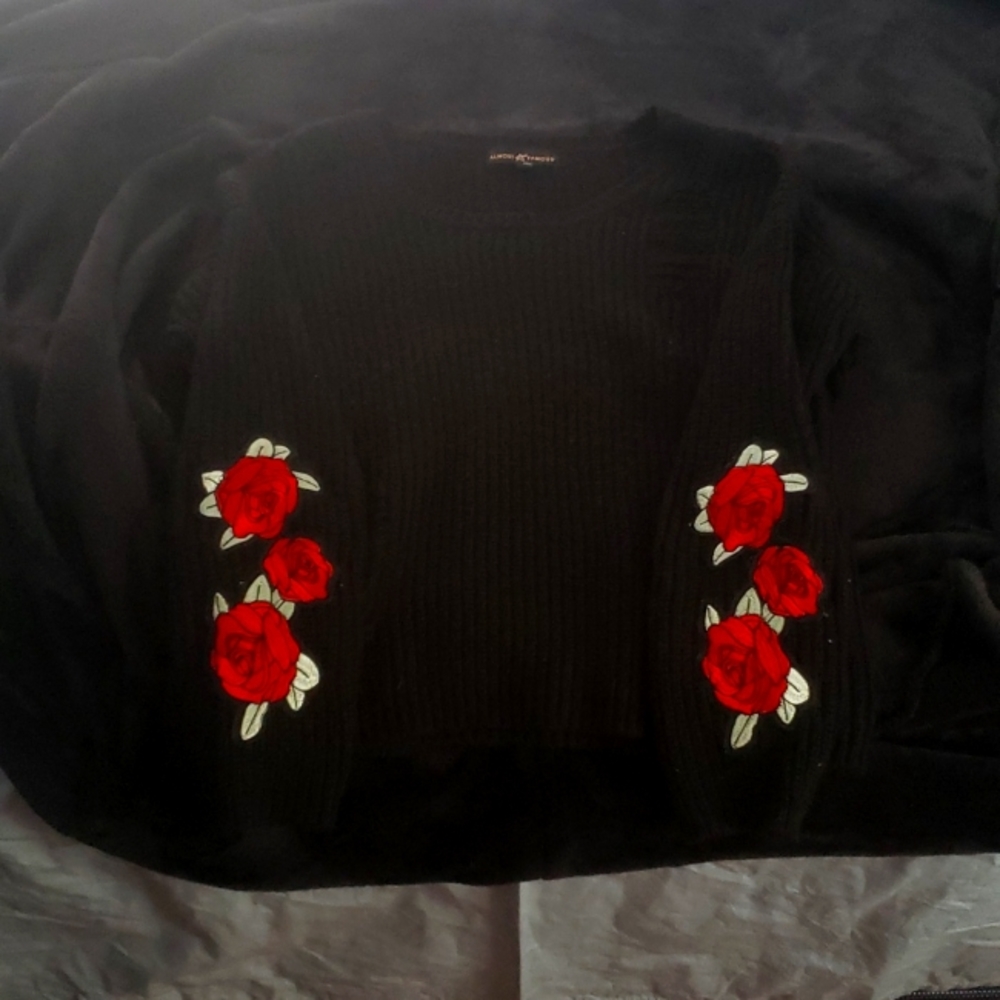 Almost Famous Black w/ Roses Distressed Sweater